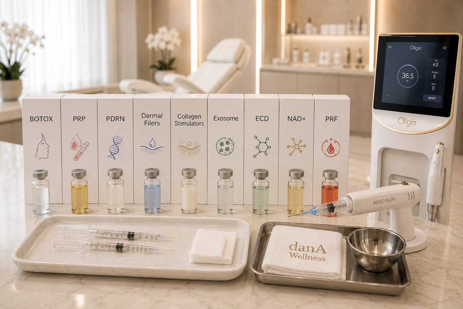 Woman receiving aesthetic injectable treatment in clinic